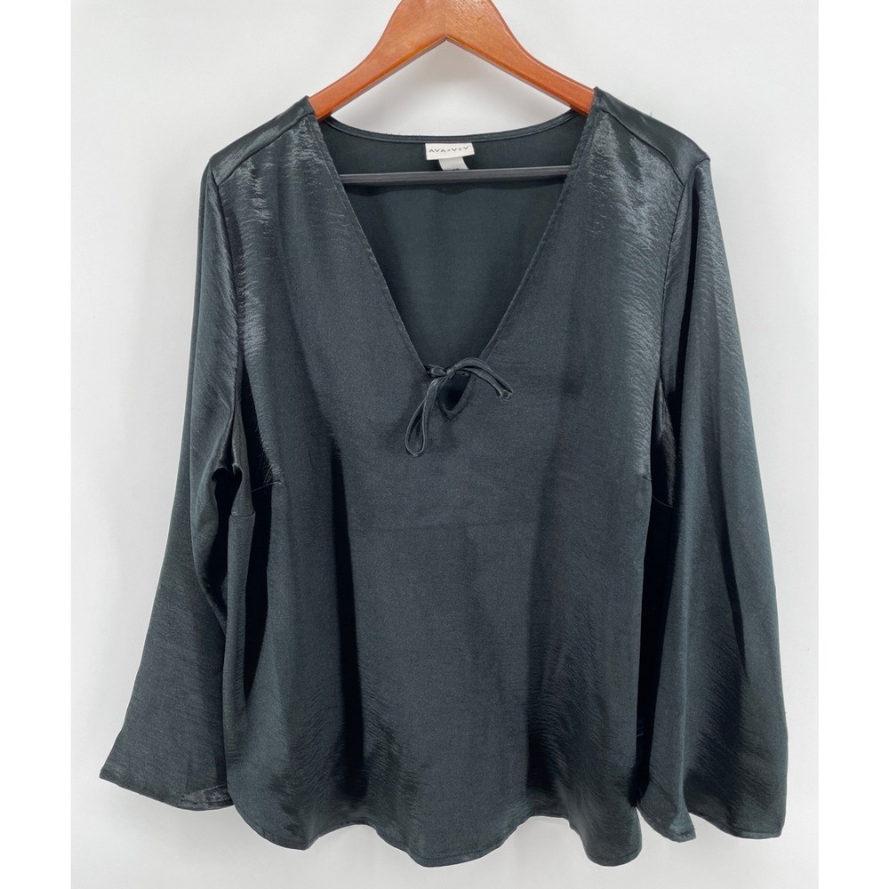 Statin Top Women XXL Black Whimsigoth Holiday Shimmer Bell Sleeve Glam Silky